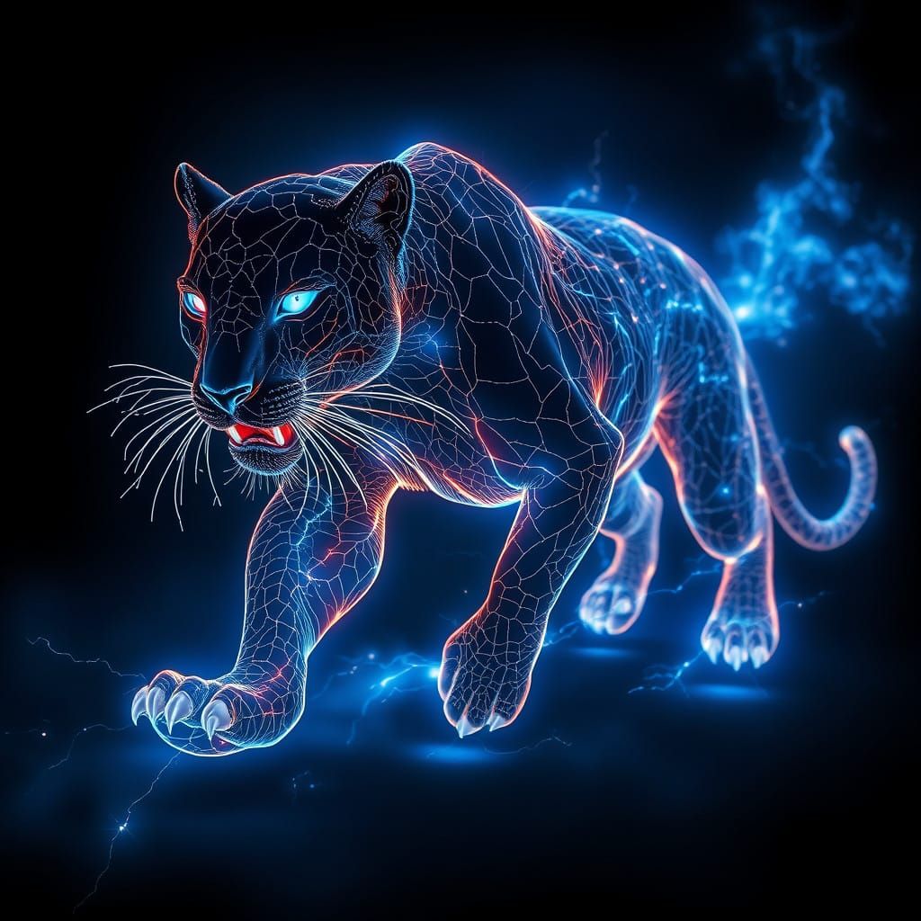 Ethereal Black Panther Composed of Light and Vibrant Hues