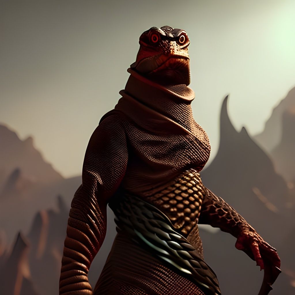 Cobra-Headed Lizard Priests in a Fantastical Style