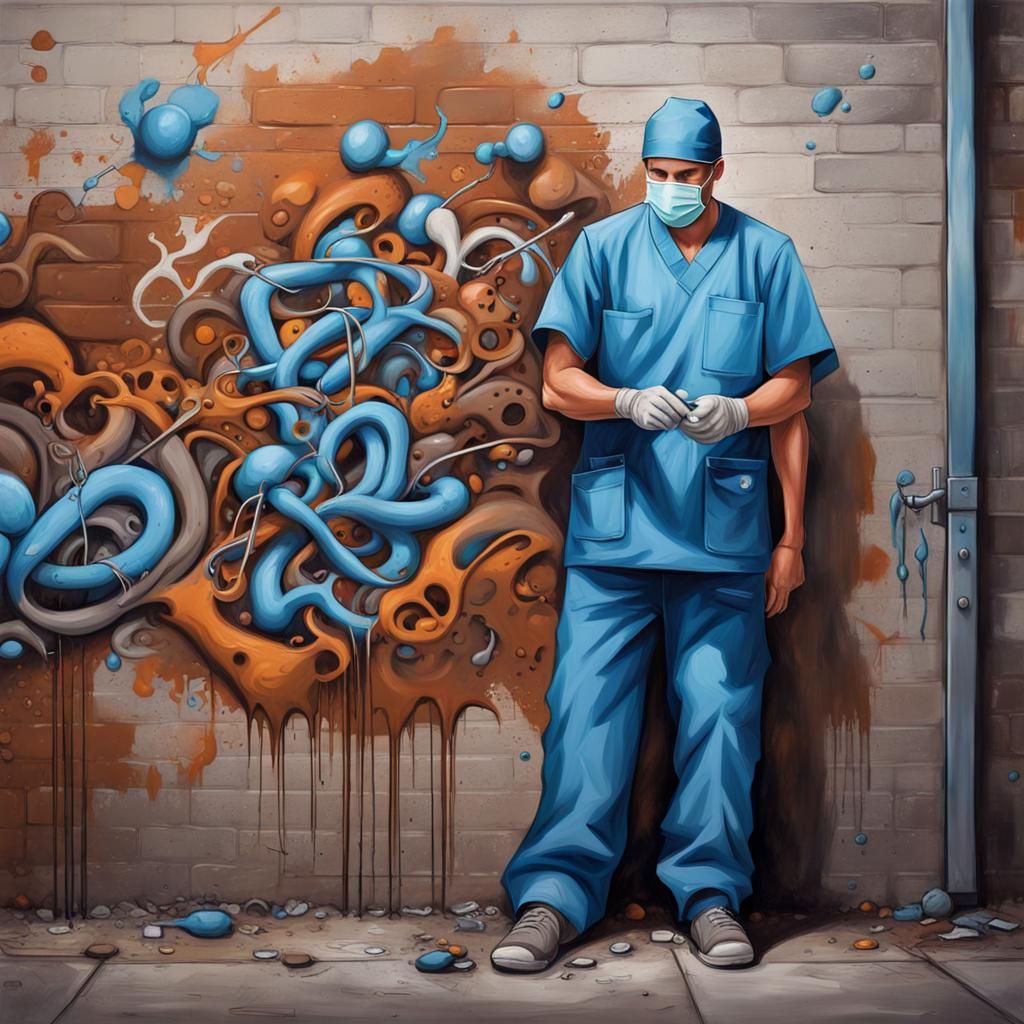 Healthcare Teacher in Blue Scrubs: Graffiti Art