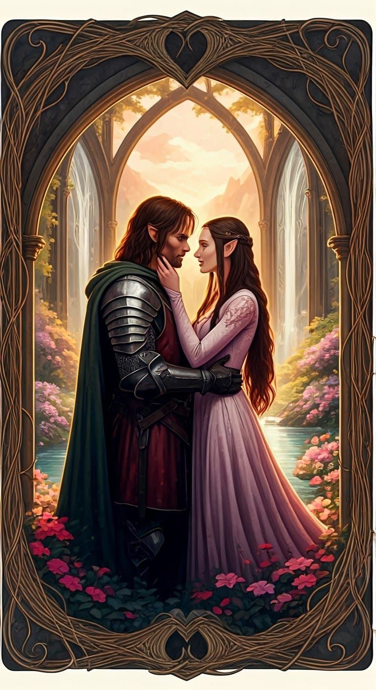 Aragorn and Arwen as The Lovers Tarot Card