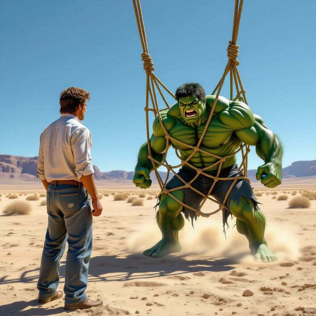 Hulk Restrained by Net in Desert