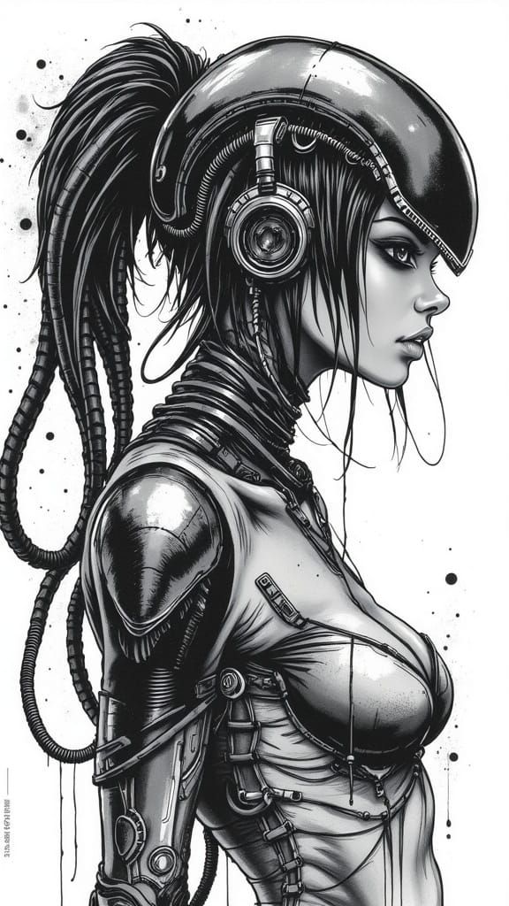 Xenomorph Cosplay Cyborg Portrait in Comic Book Style