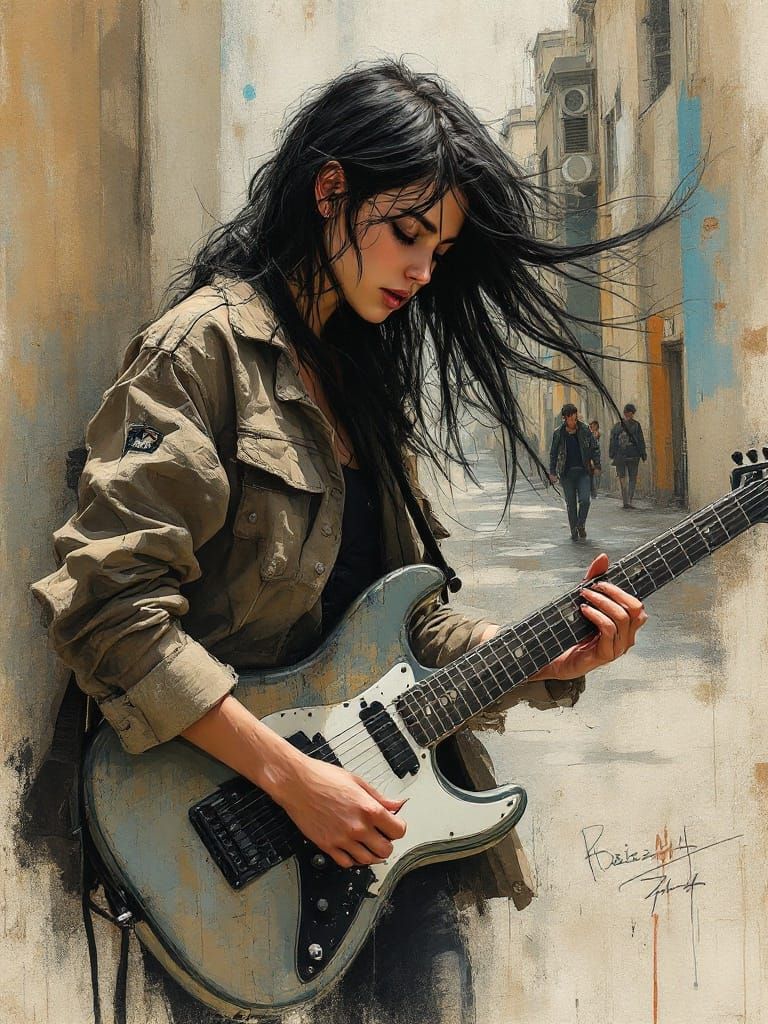 Urban Portrait of a Young Guitarist in Muted Earth Tones