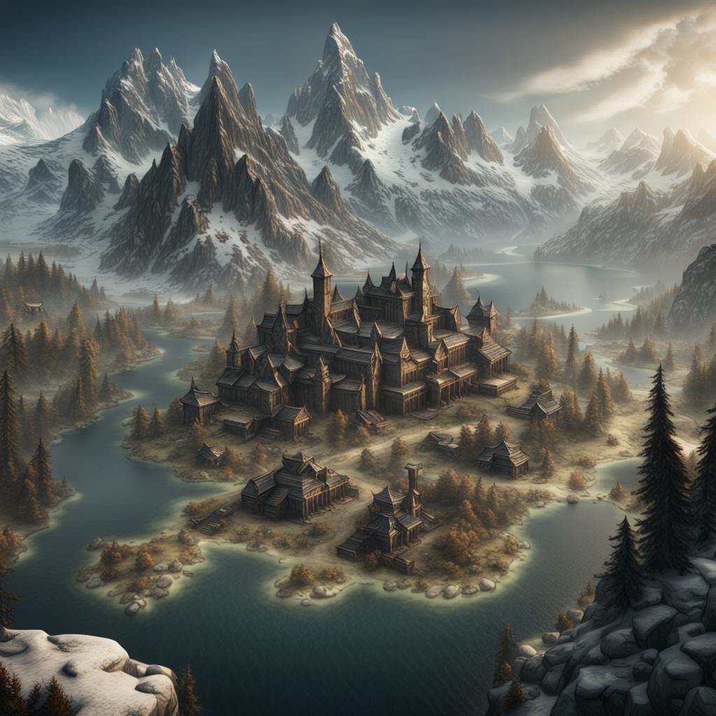 Detailed Map Through Skyrim as Matte Painting