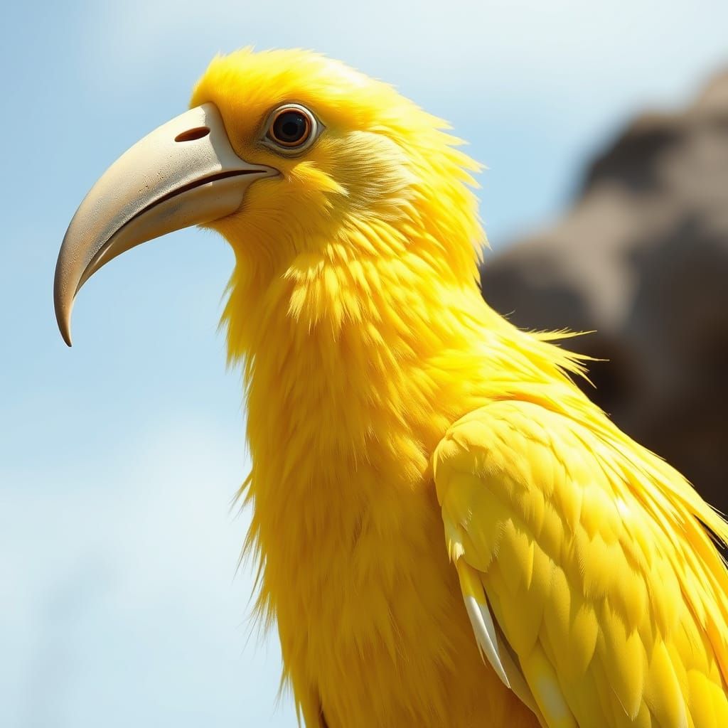 Tall Yellow Canary in Whimsical Landscape with a Woolly Mamm...