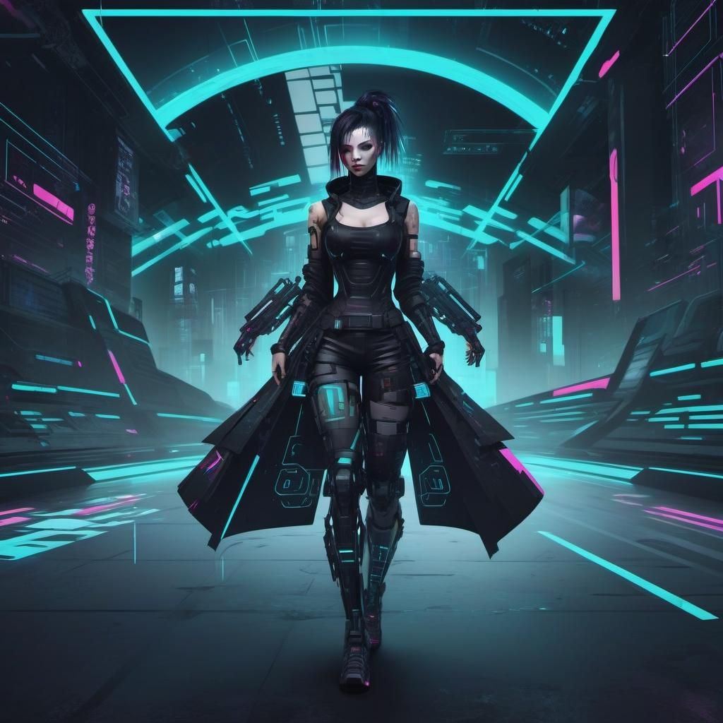 Cyberpunk Girl on Abstract Background