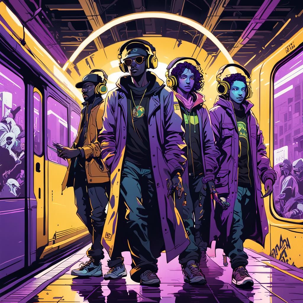 Subway Beats: Shadowy Figures in Art Nouveau