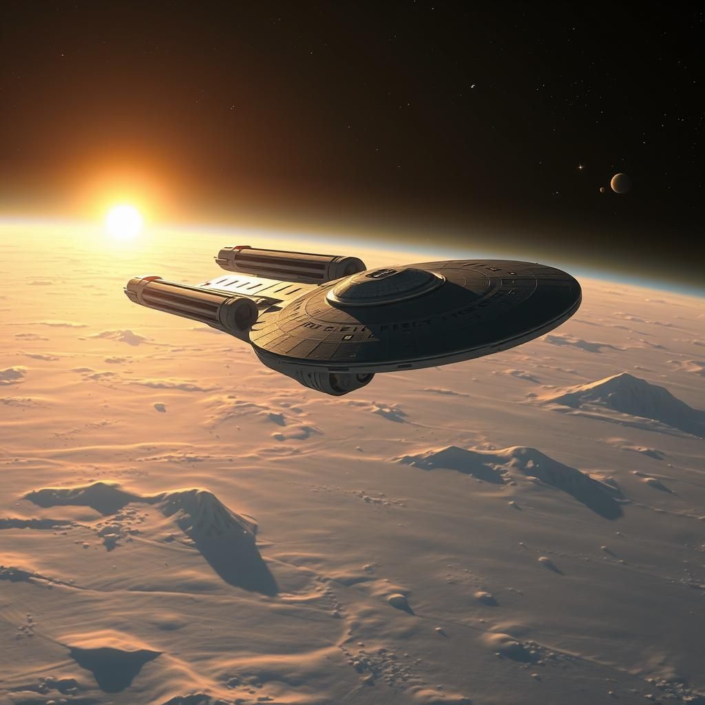 USS Enterprise Over Icy Hoth in Futuristic Sci-Fi Style