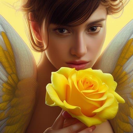 Angel with Rose: Photorealistic Artgerm-Inspired Portrait