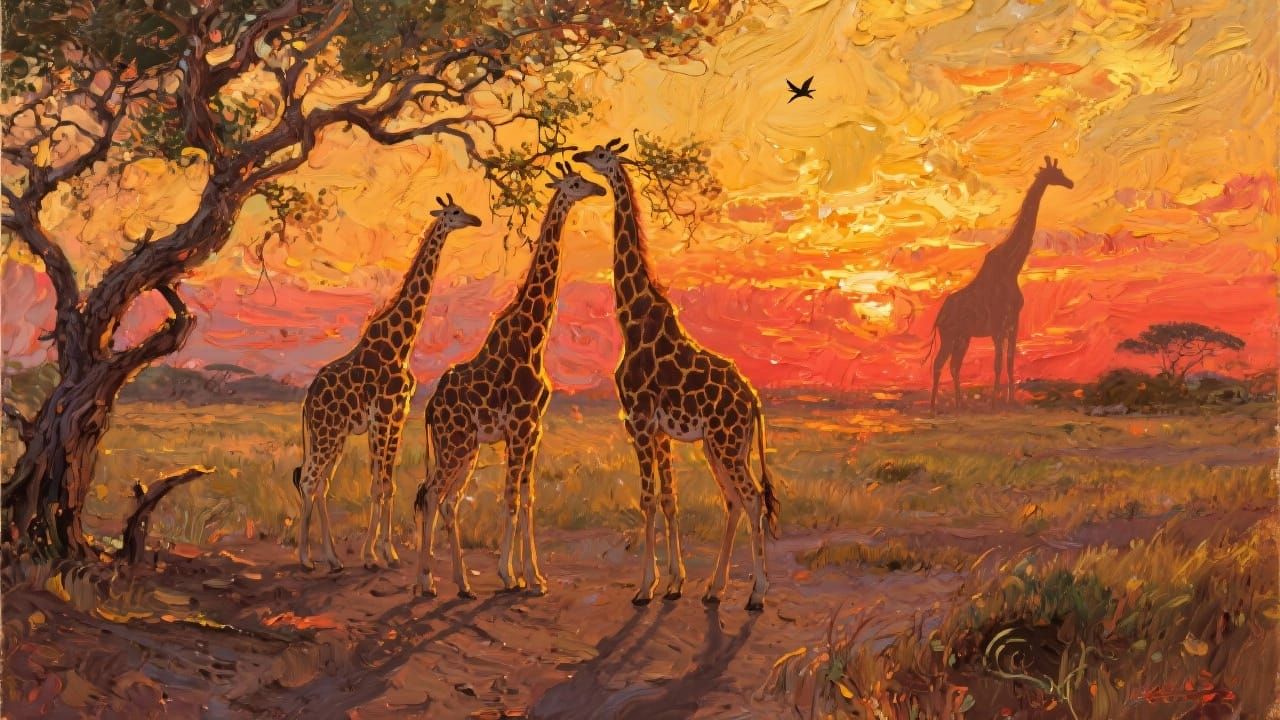 African Savanna at Golden Hour Oil Painting