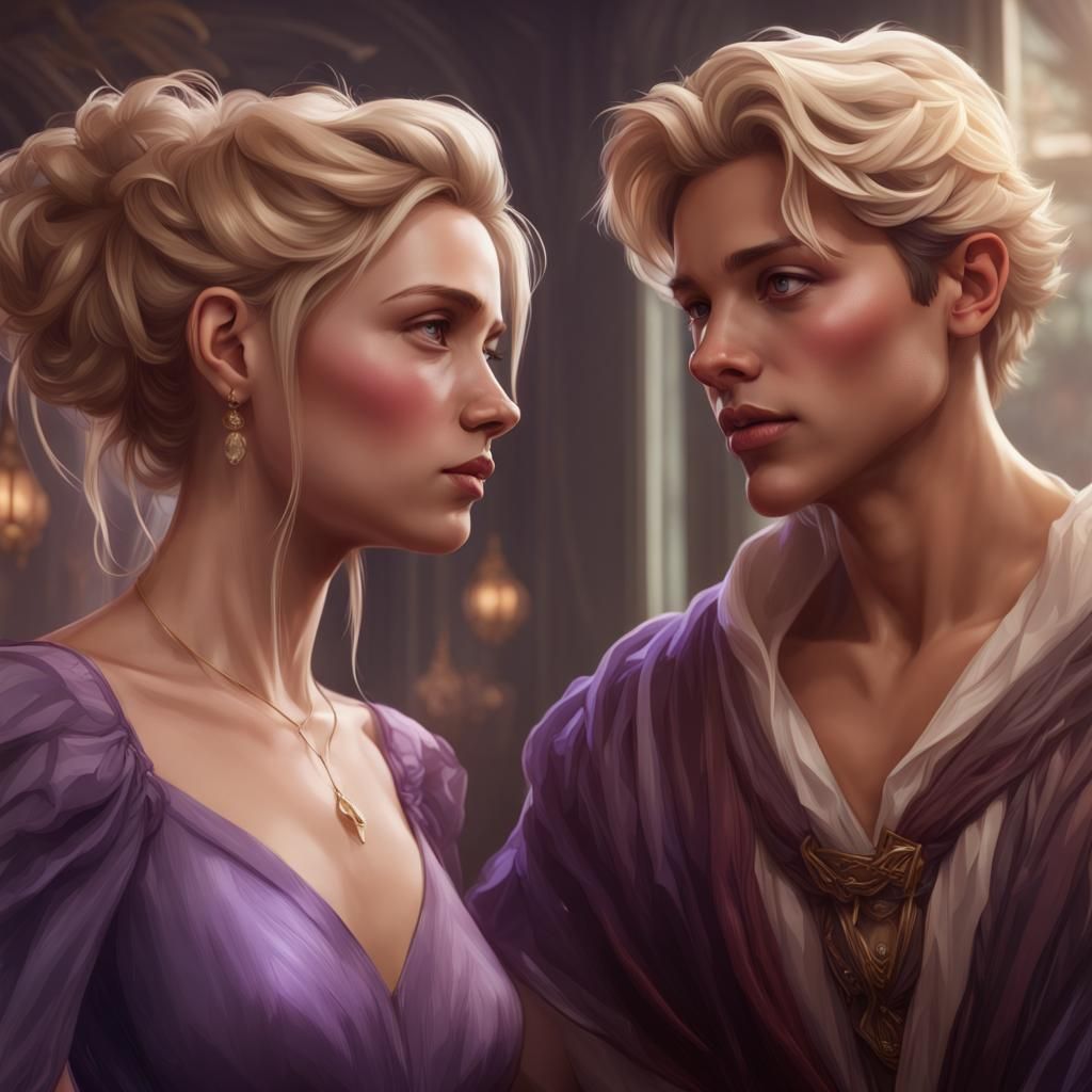 Woman and Boy Portrait in Art Nouveau Style