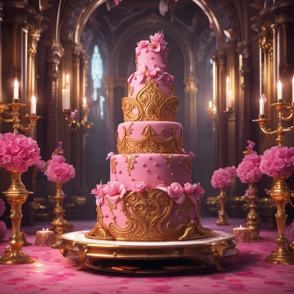 Fantastical Pink and Gold Wedding Cake