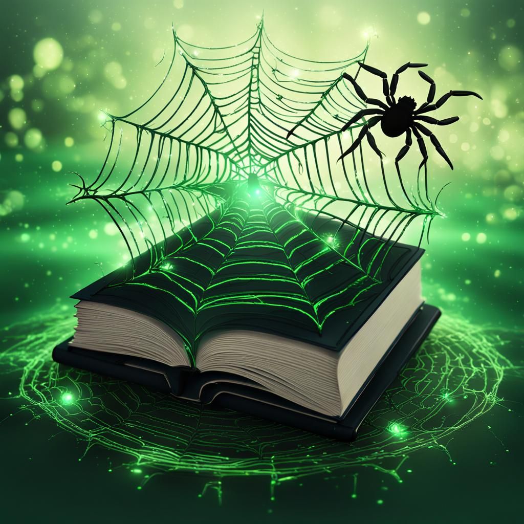 Glowing Spiderweb Book Symbol in Detailed Matte Painting