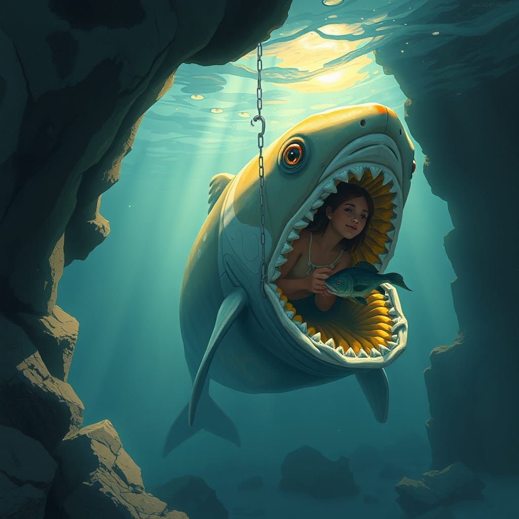 Shark Devours Fish in Detailed Underwater Scene