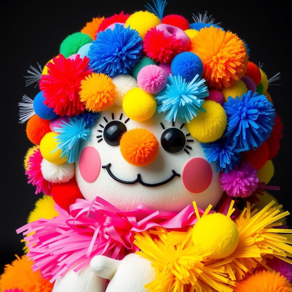Colorful Pom Pom Character in Pop Surrealist Style