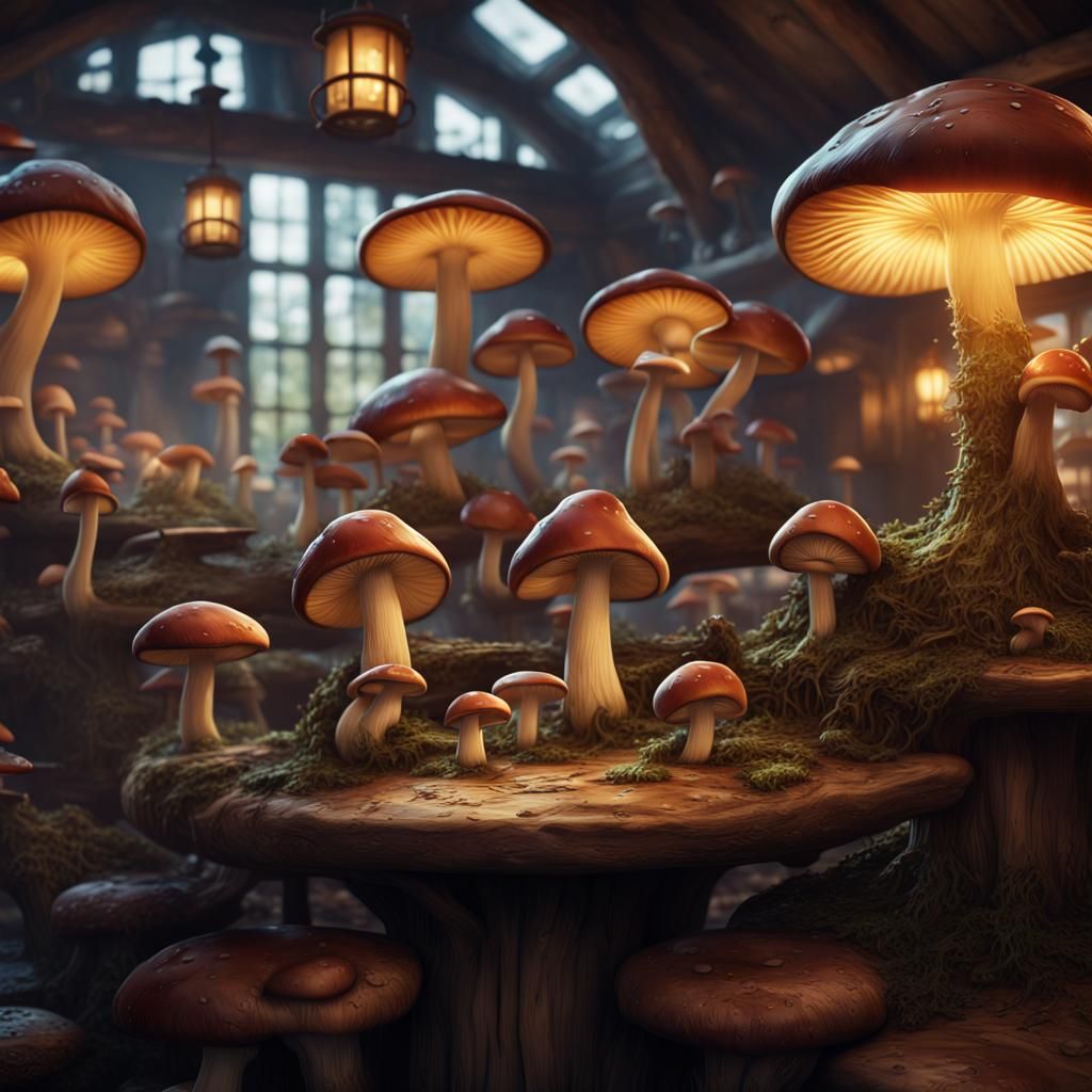 Mushroom in a Pub: Detailed Matte Painting