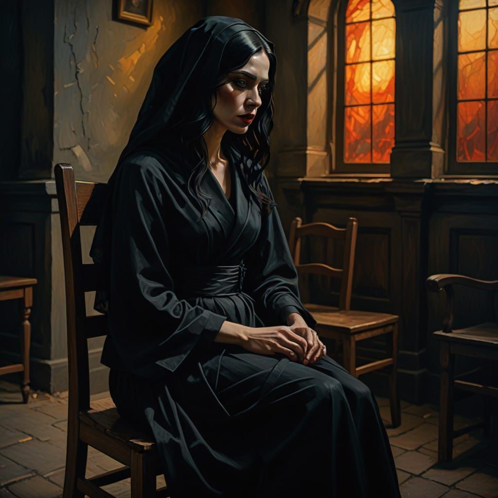 Sensual Widow in Mourning, a Masterpiece of Somber Elegance