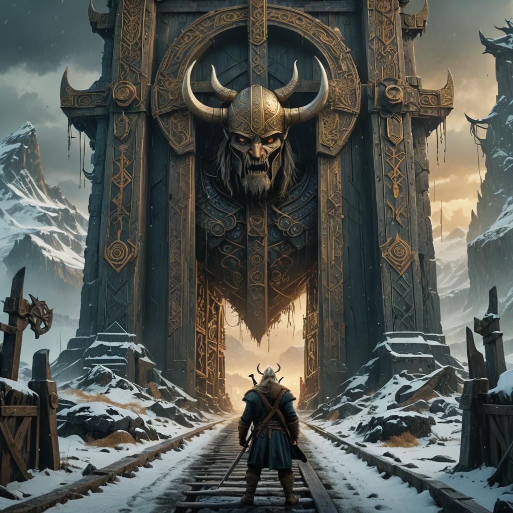 Viking at Valhalla Gates: Cinematic Digital Painting