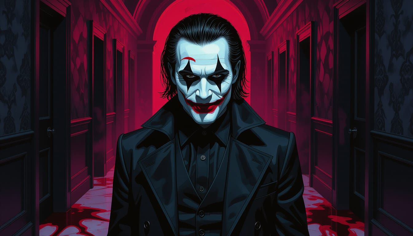 Gothic Man in Hallway, Hyperrealistic Splash Art