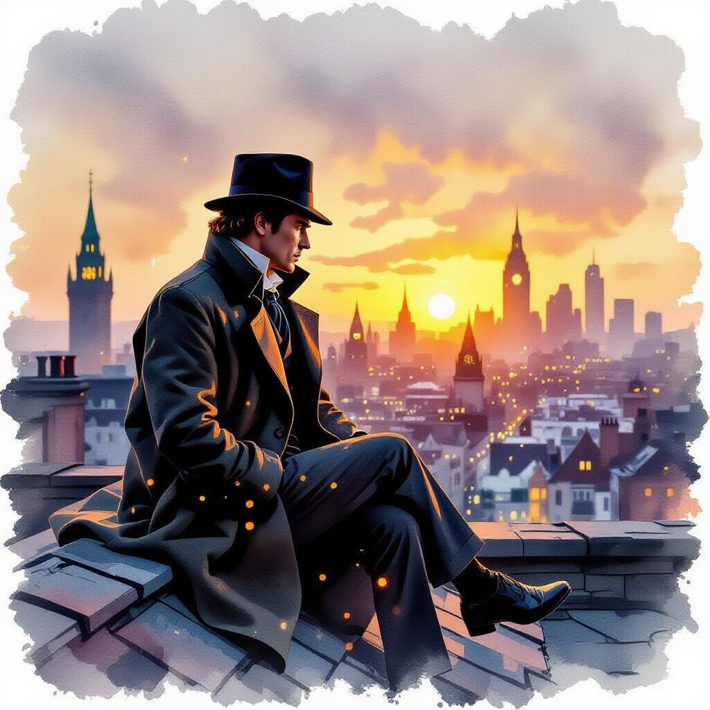 Watercolor Portrait: Sherlock Holmes at Golden Hour