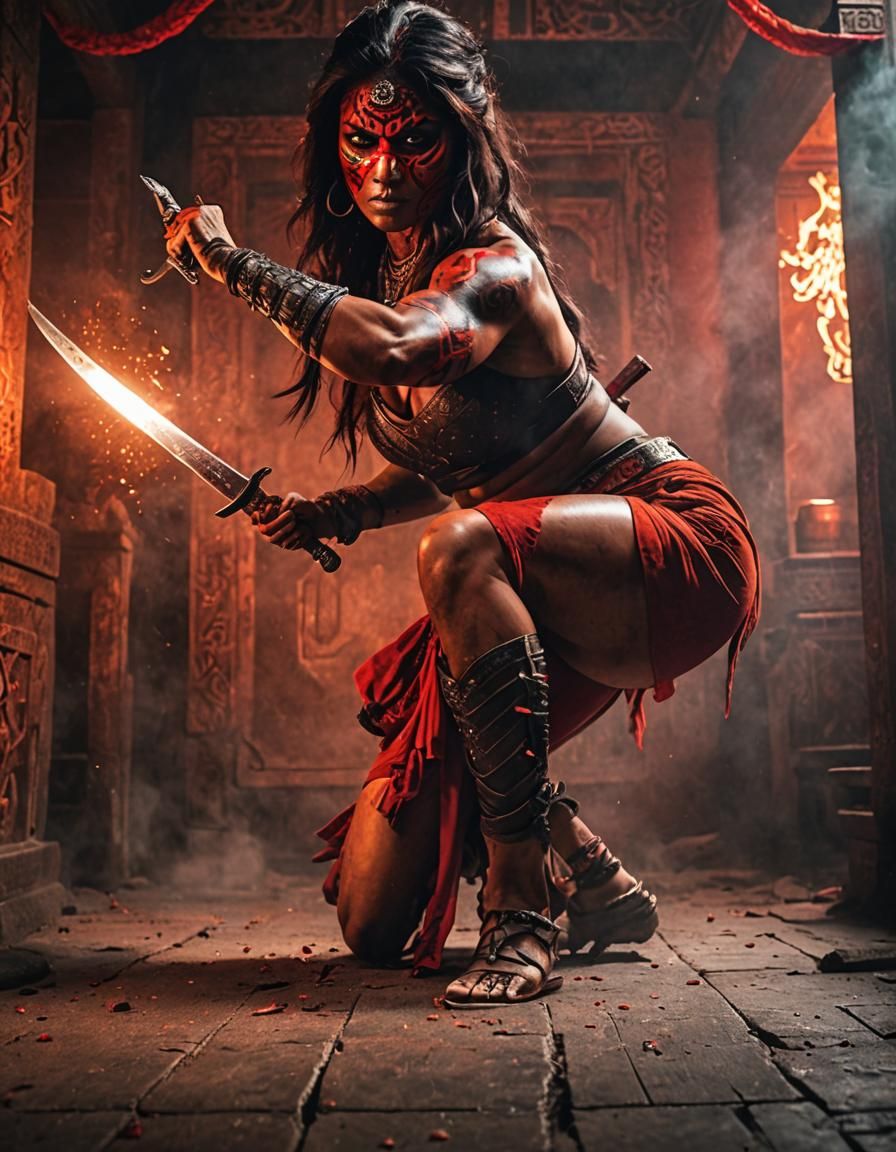 Fearsome Indian Warrior Woman in Dark Temple
