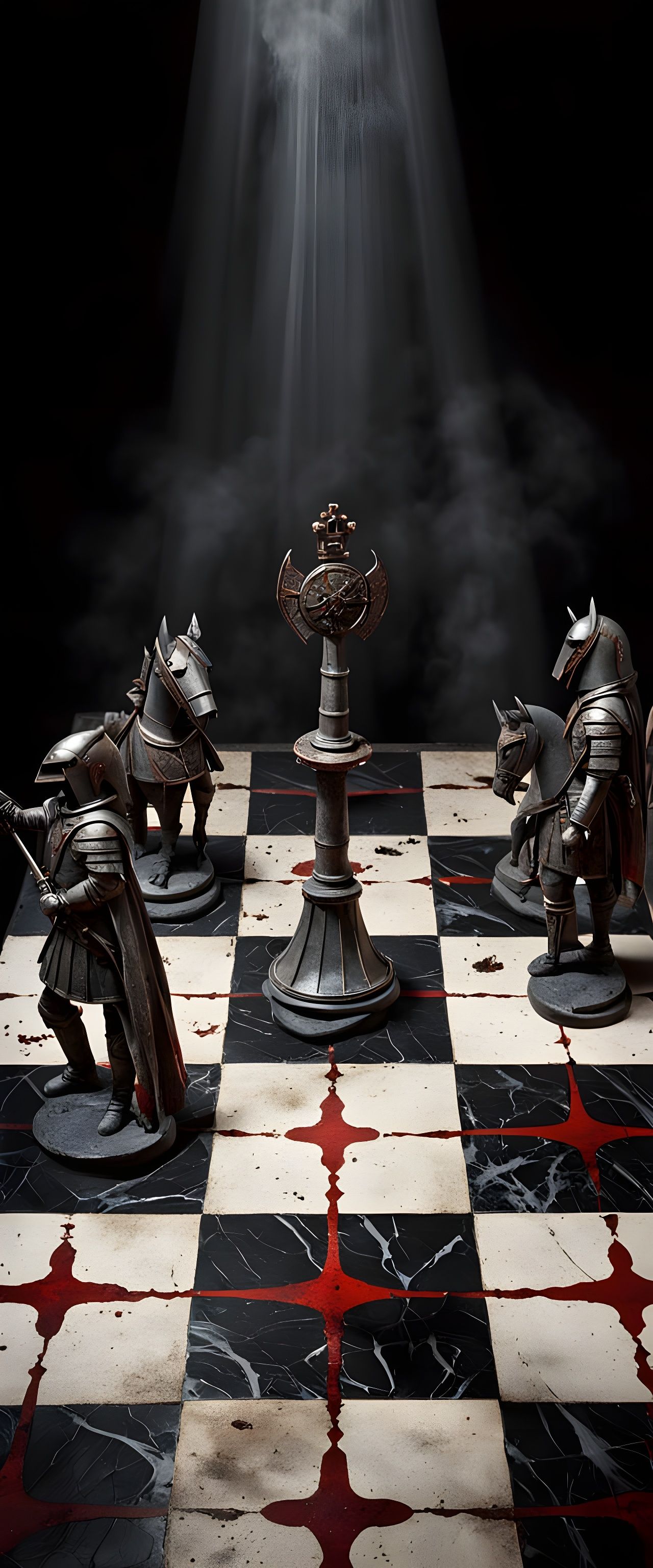 Gloomy Chessboard in Cracked Black Marble with Historical an...