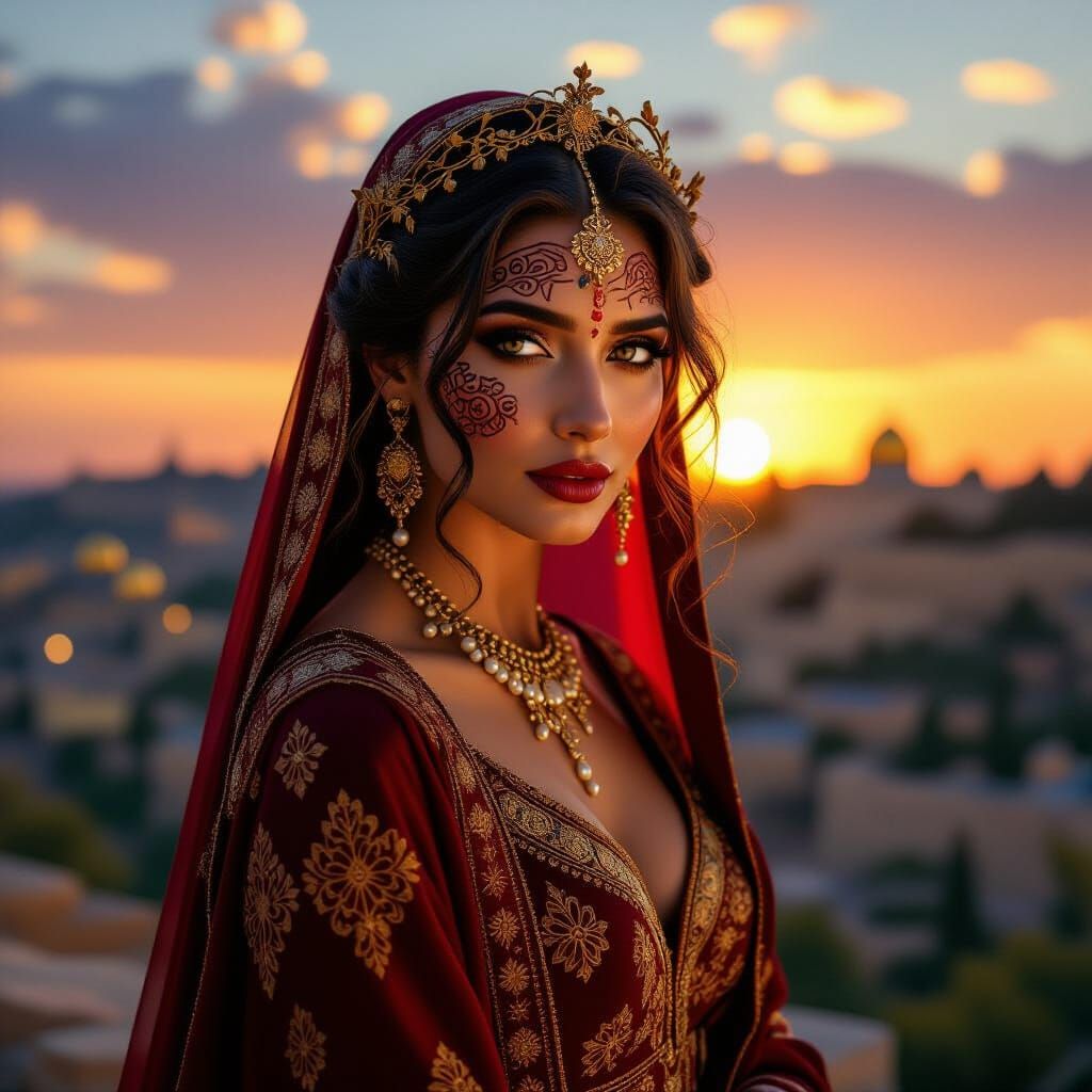 Woman with Henna, Jerusalem Sunset, in Renaissance Style