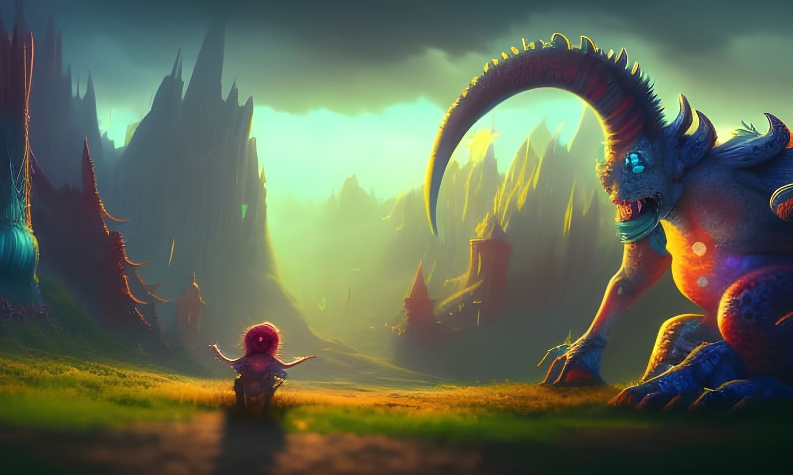 Cute Monster in Sunny Fantasy Landscape