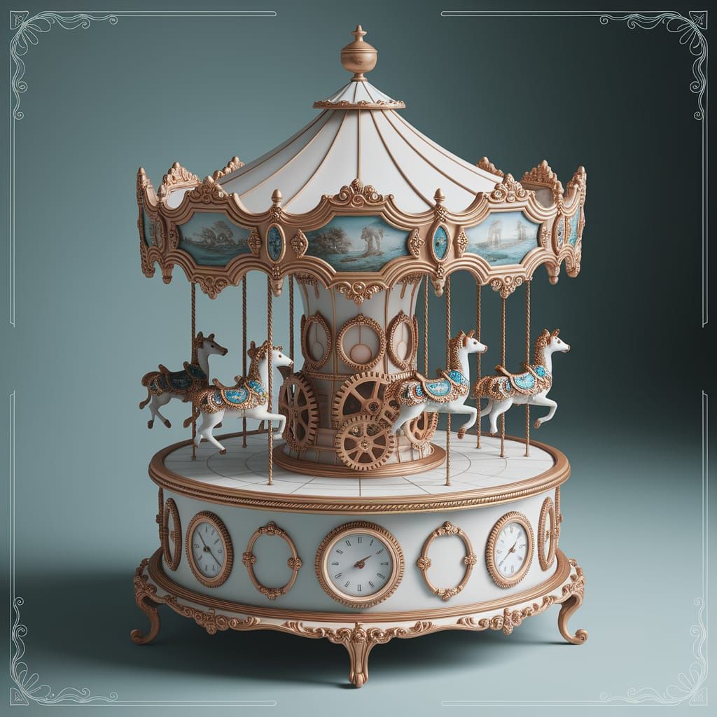 Enchanted Porcelain Carousel in Steampunk Music Box