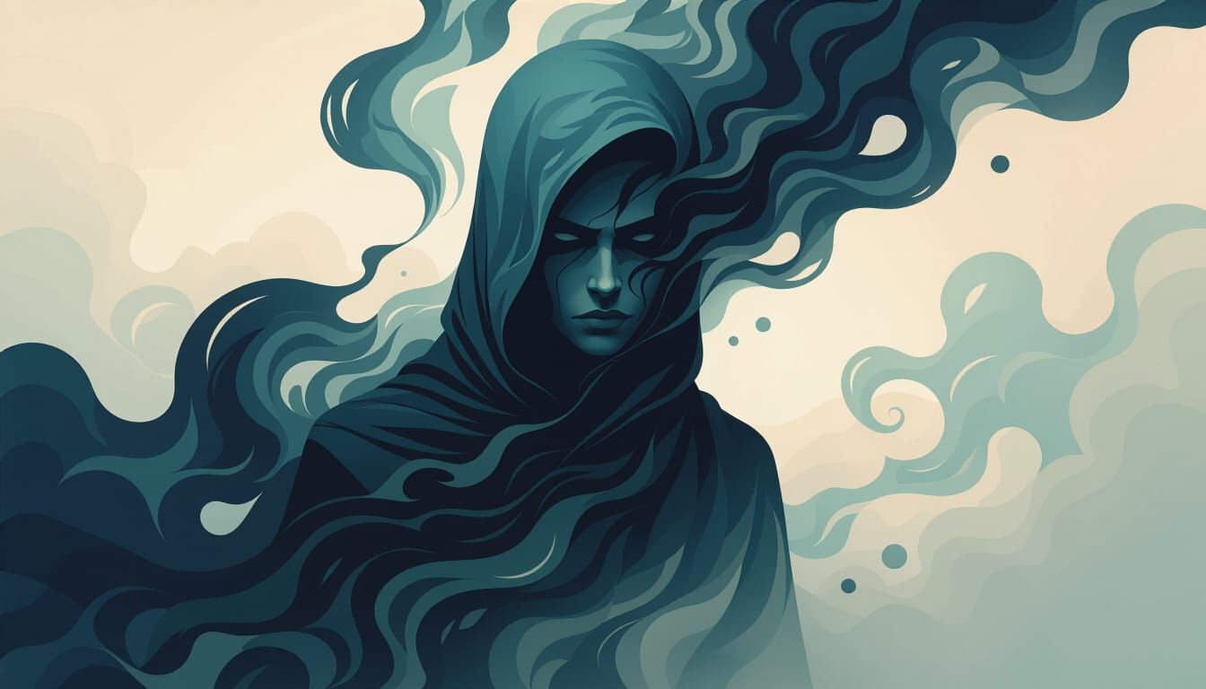 Ethereal Being in Shadows, Surrealist Emotional Portrait