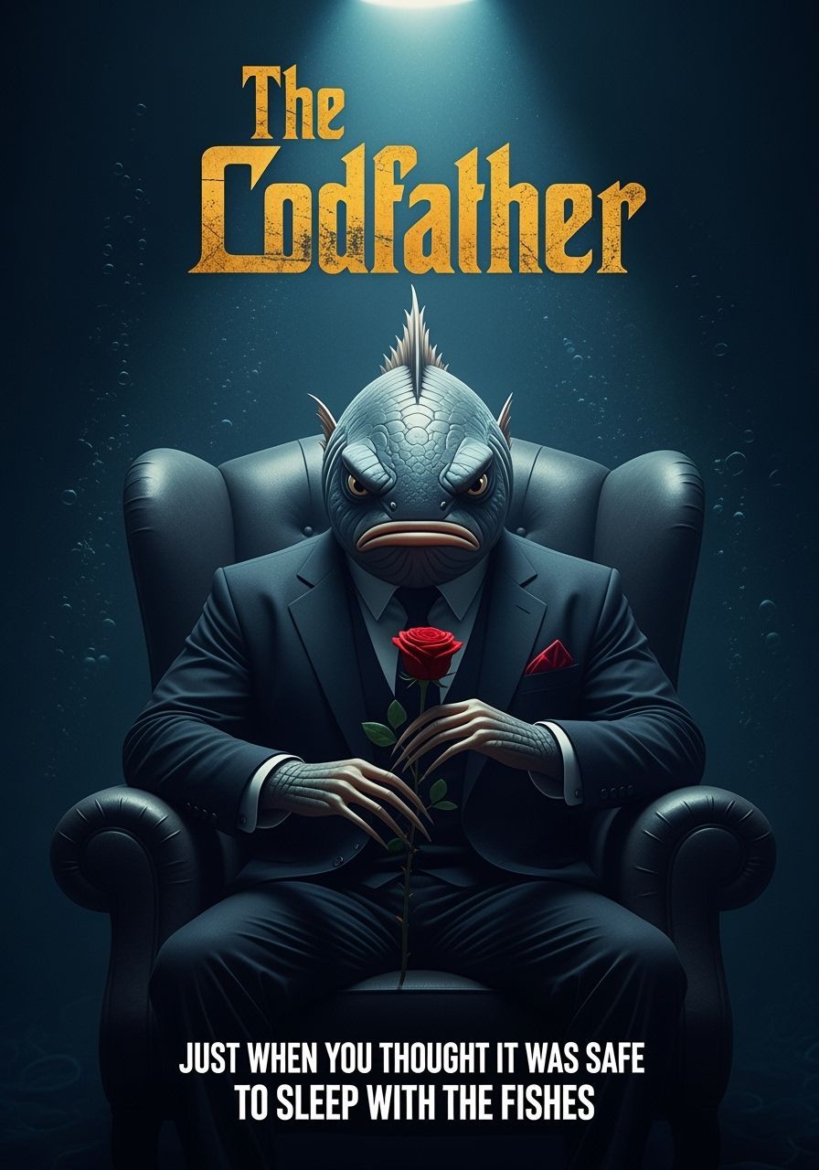 The Codfather Movie Poster: Anthropomorphic Fish in Suit