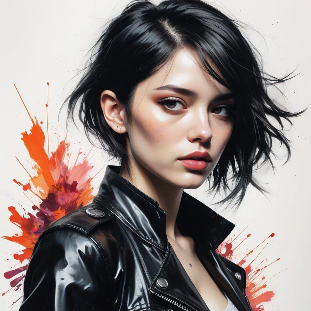 Punk Girl in Film Noir Style with Pop Art and Anime Fusion