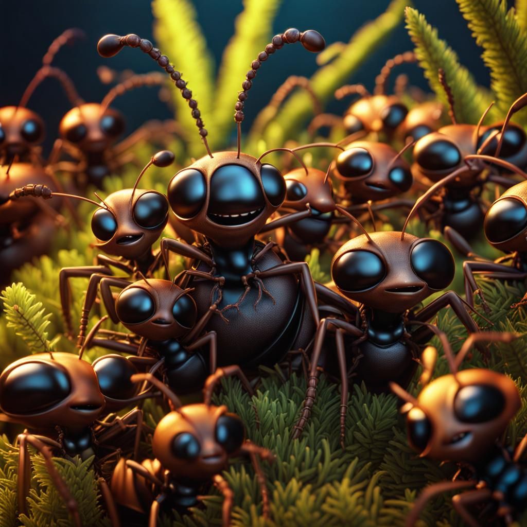 Happy Ant Family Christmas Celebration in Psychedelic Art