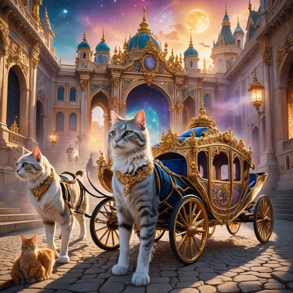 Royal Cats in Carriage: Baroque Fantasy Illustration