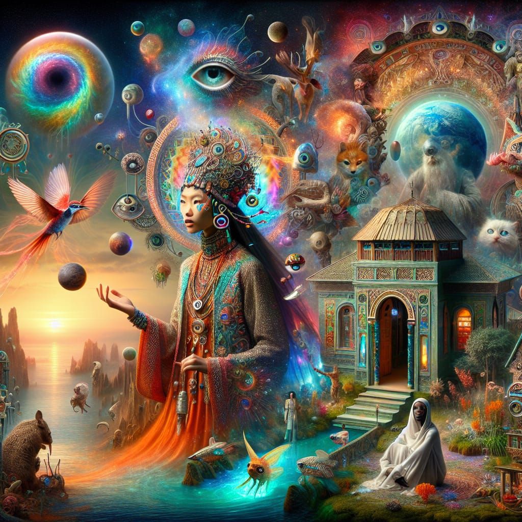 Surreal Dervish in Miniature House, Digital Bio Art