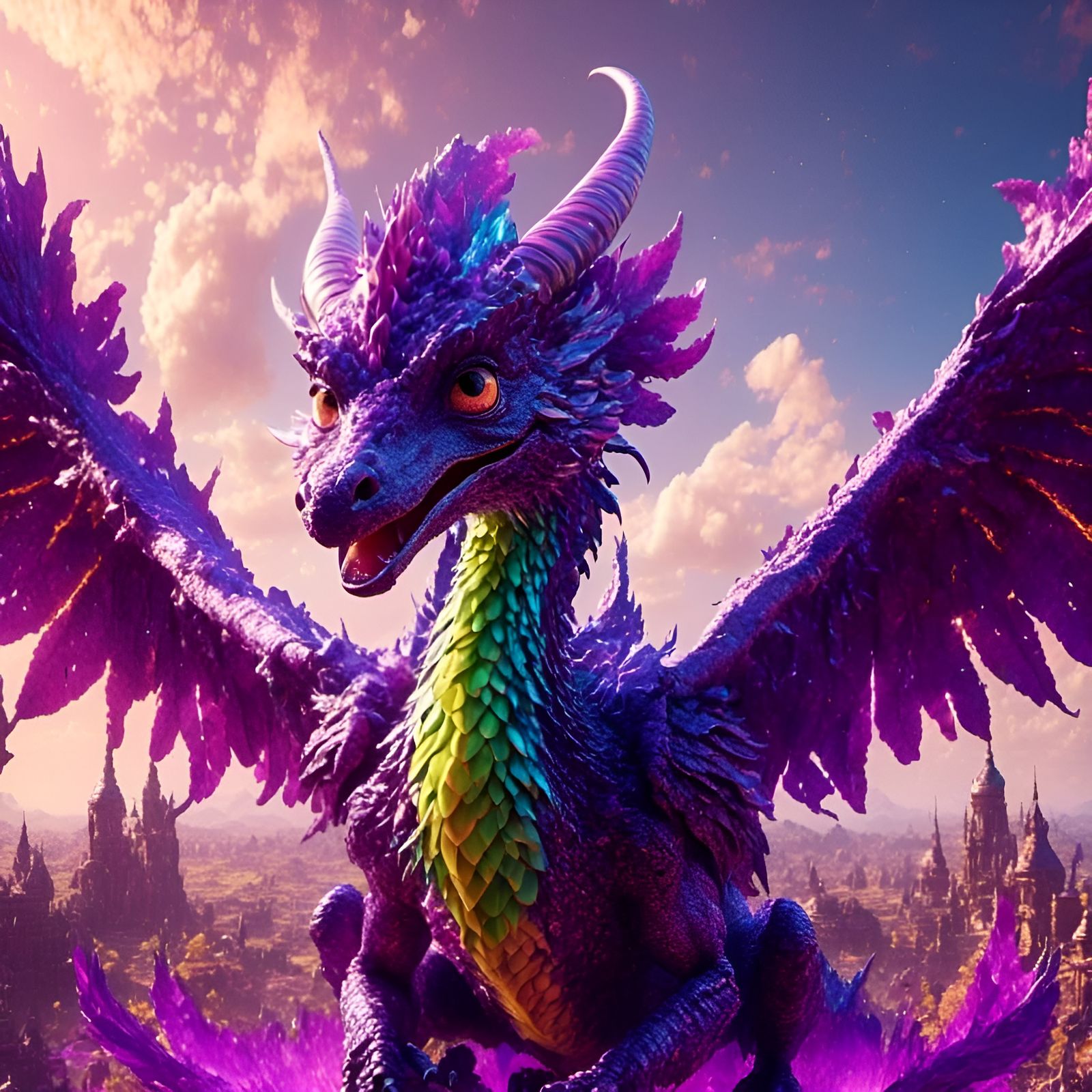 Slime Dragon in a Cosmic Village Portrait