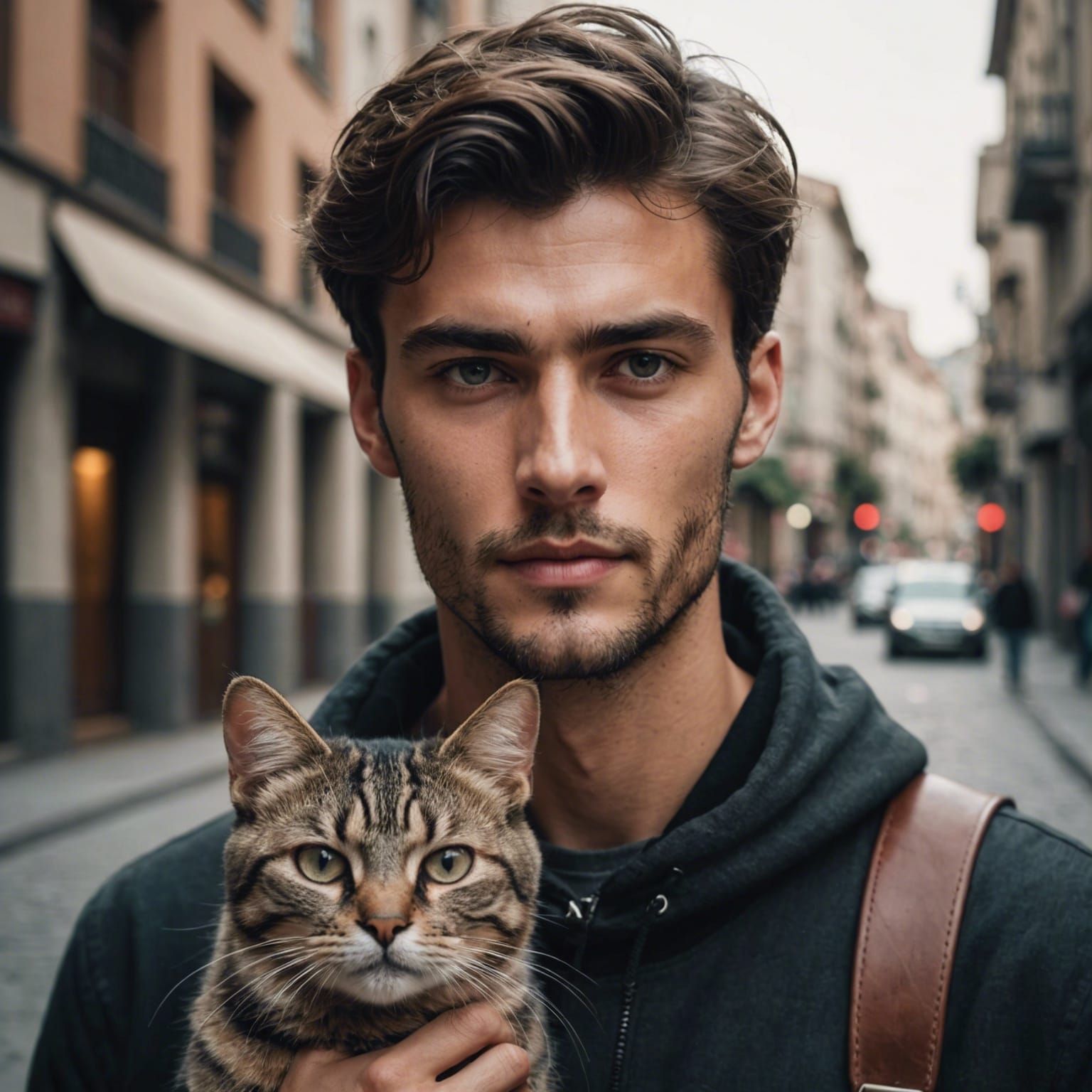Handsome Man with Cat Portrait in HD