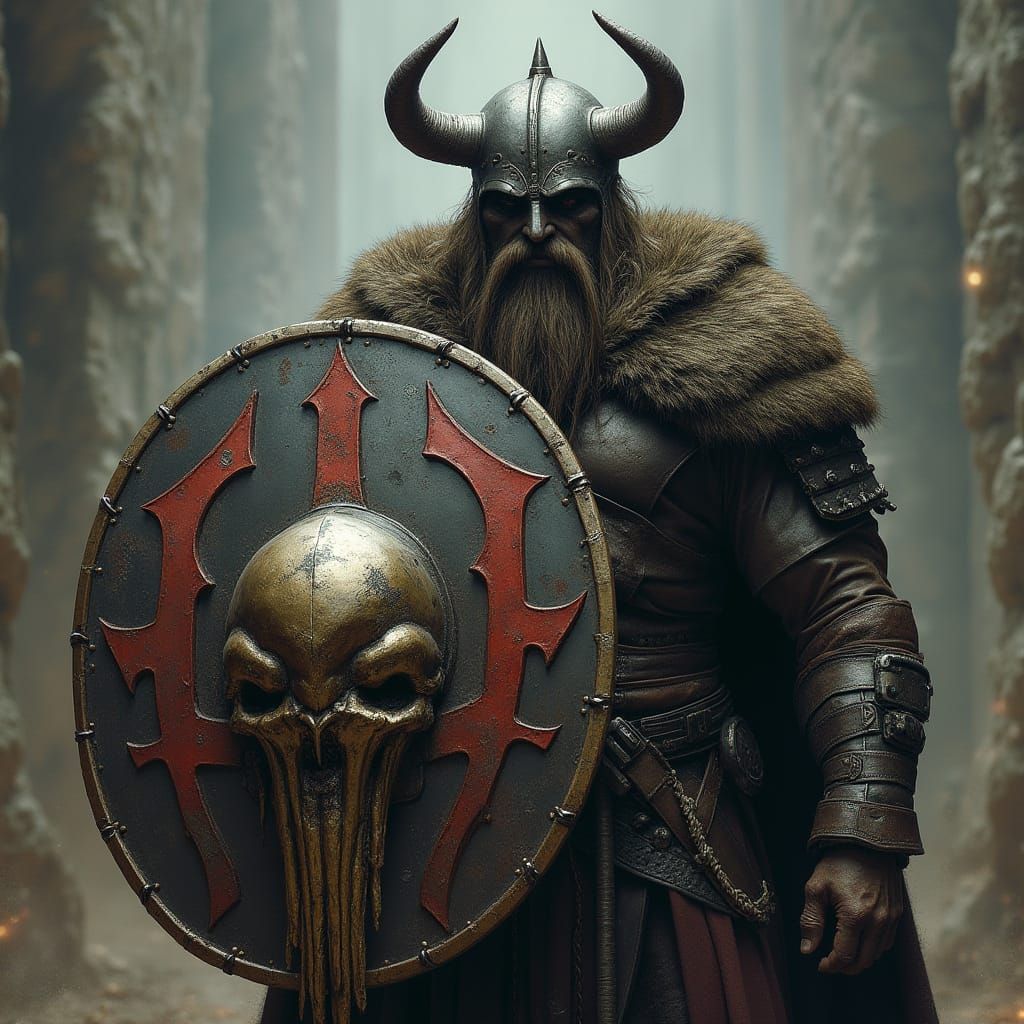 Dark Viking Warrior in Gritty, Atmospheric Battle Scene