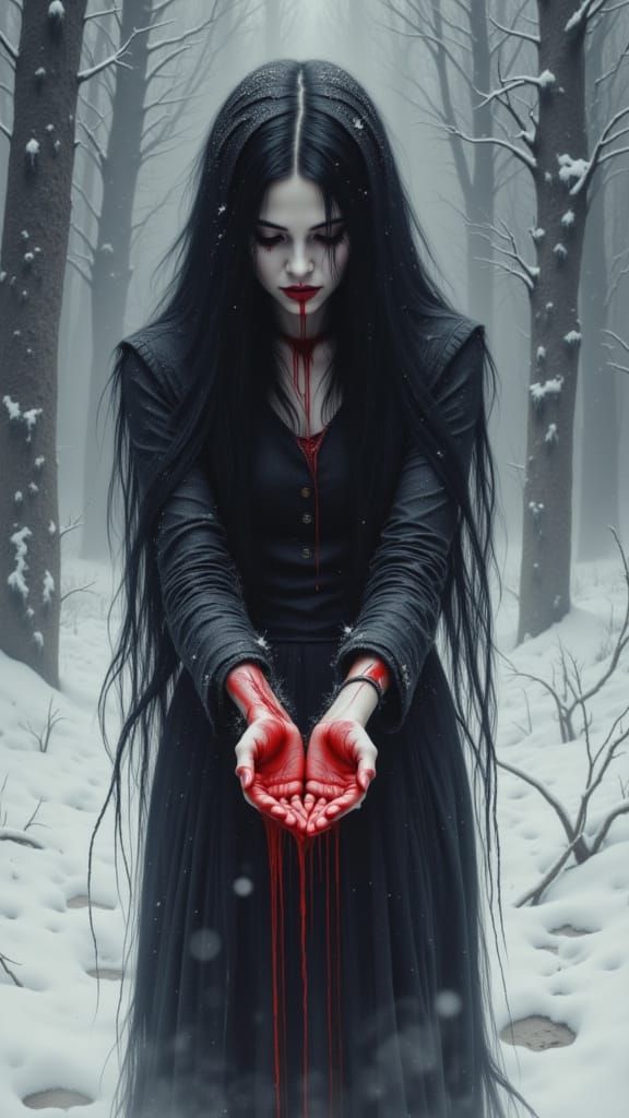 Melancholy Woman in Snow: Dark Fantasy Art