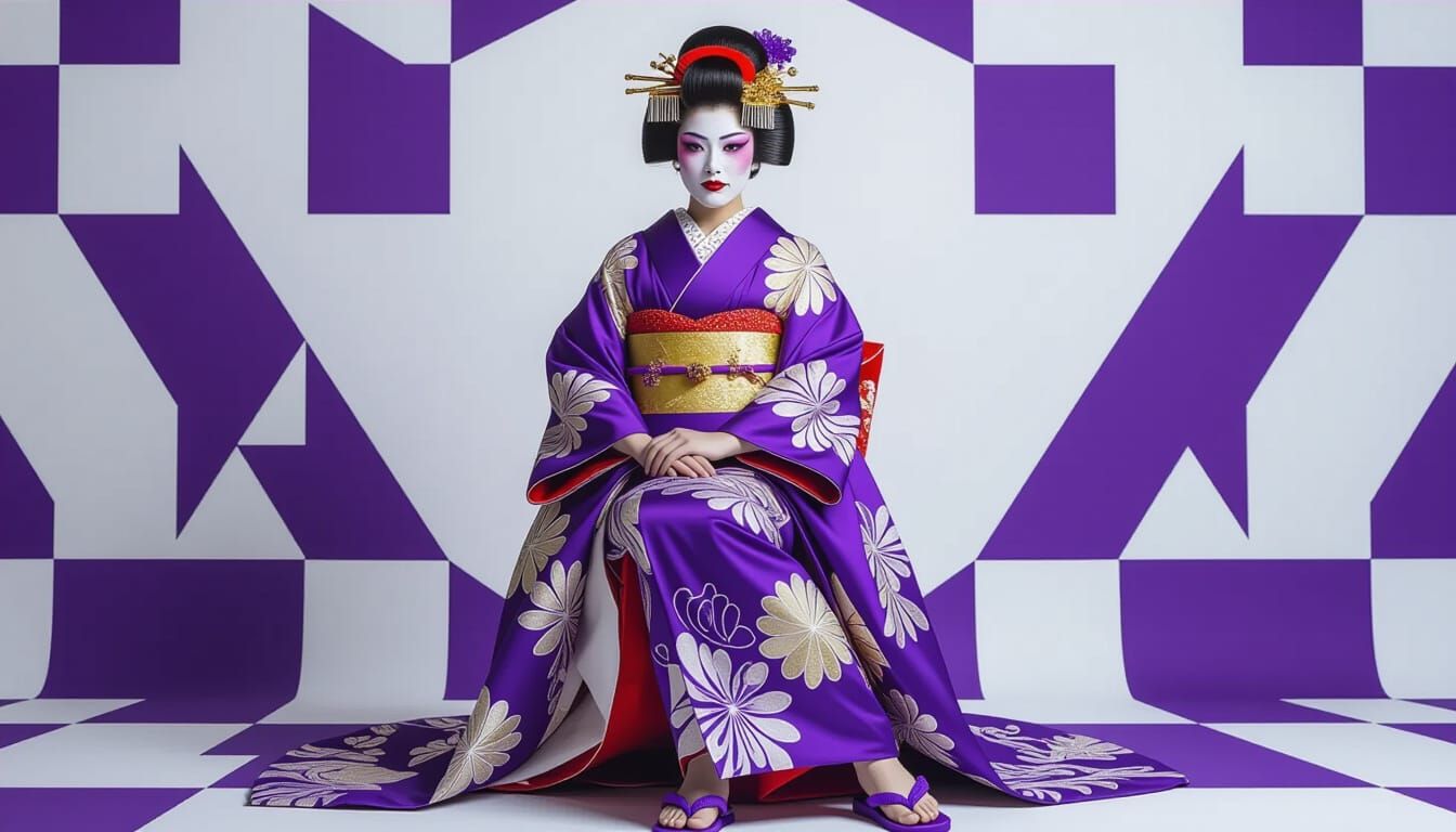 Kabuki Woman in Purple Kimono, Syd Mead Inspired