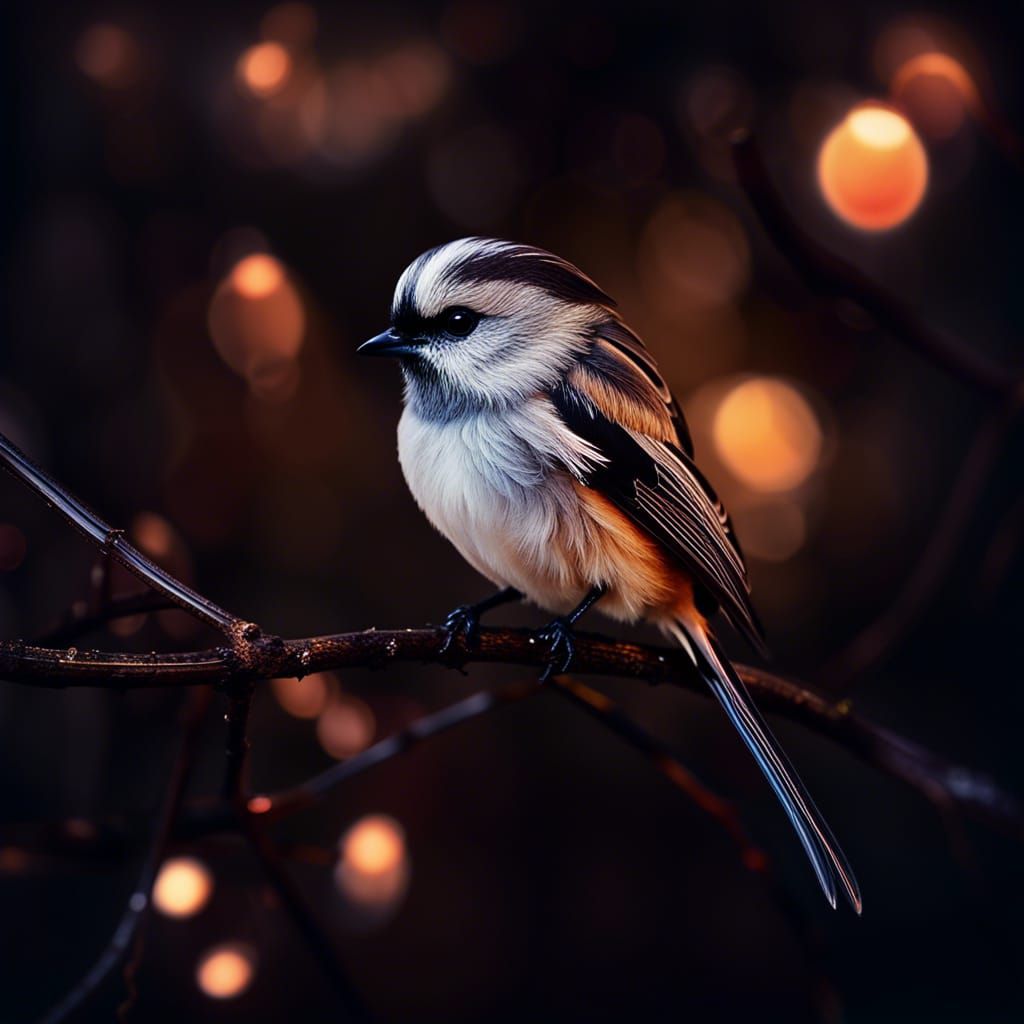 Long-Tailed Bushtit in Hyperrealistic Digital Painting Style