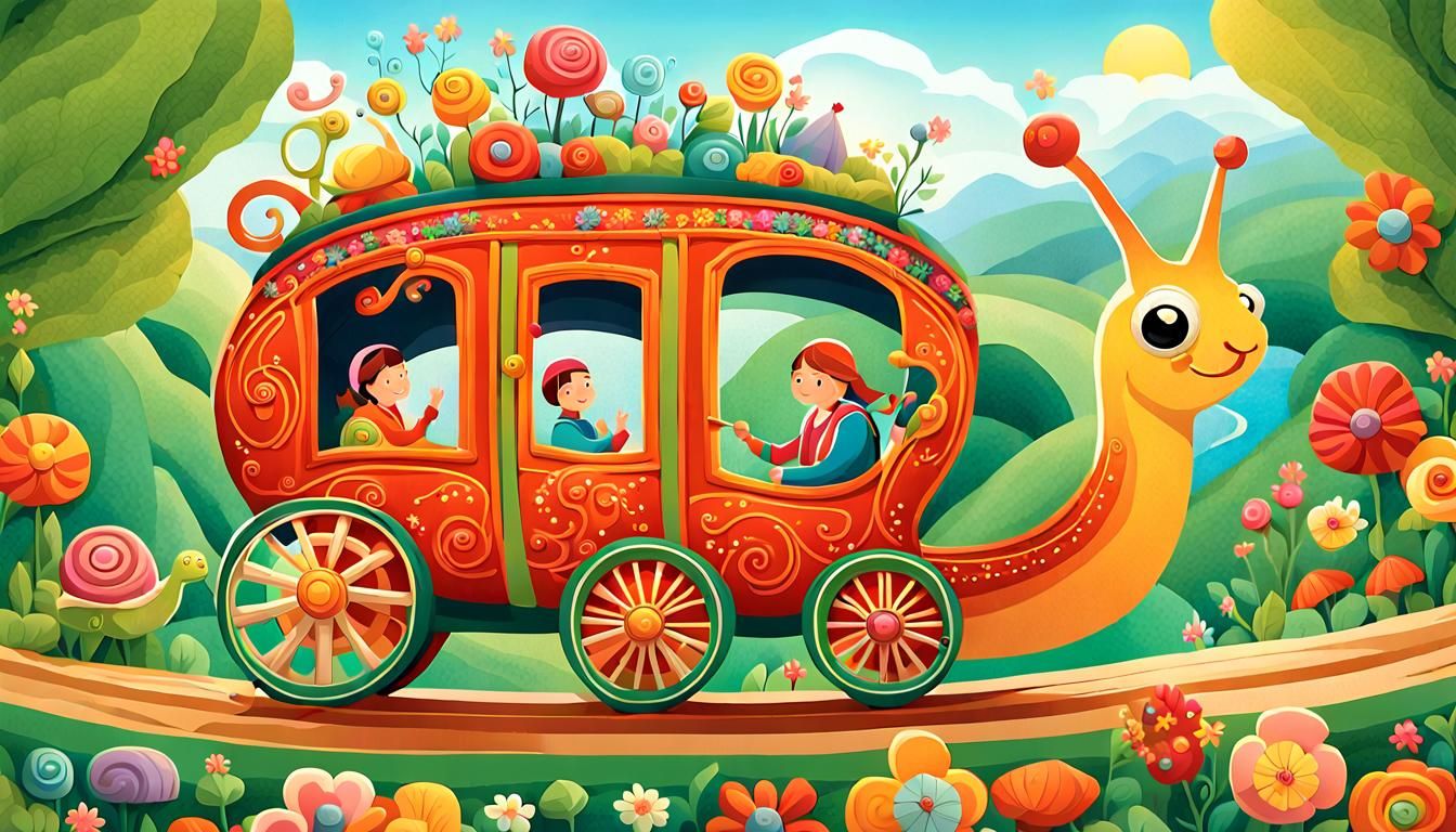 Whimsical Snail Carriage Illustration