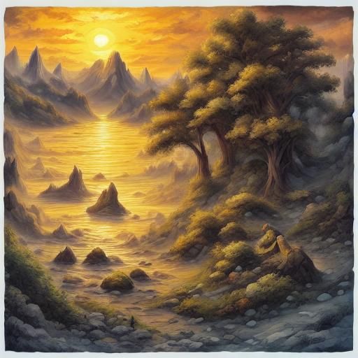 Whimsical Sunrise Over Snow Mountains