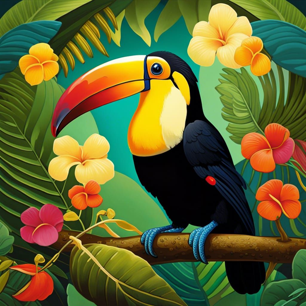 Colorful Toucan in Tropical Rainforest Painting