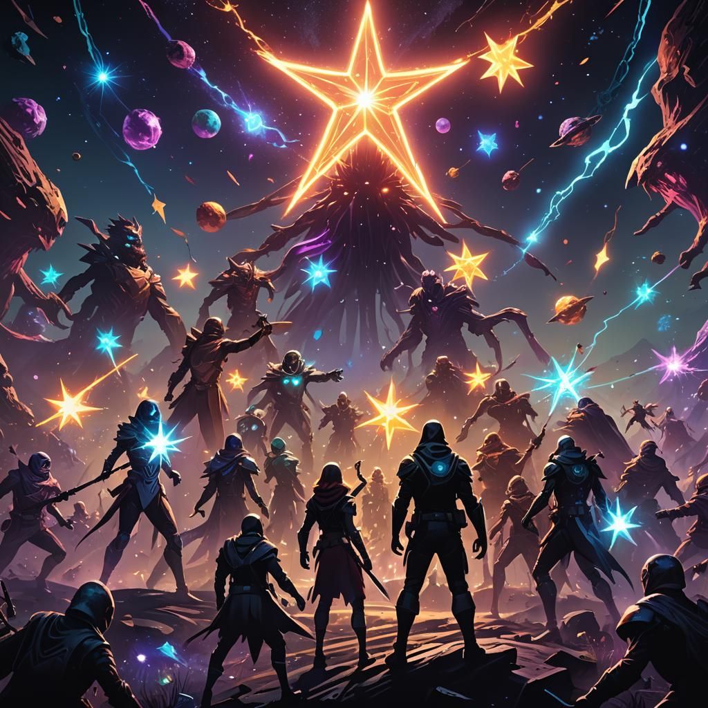Cosmic Battle Scene with Glowing Star Fragment