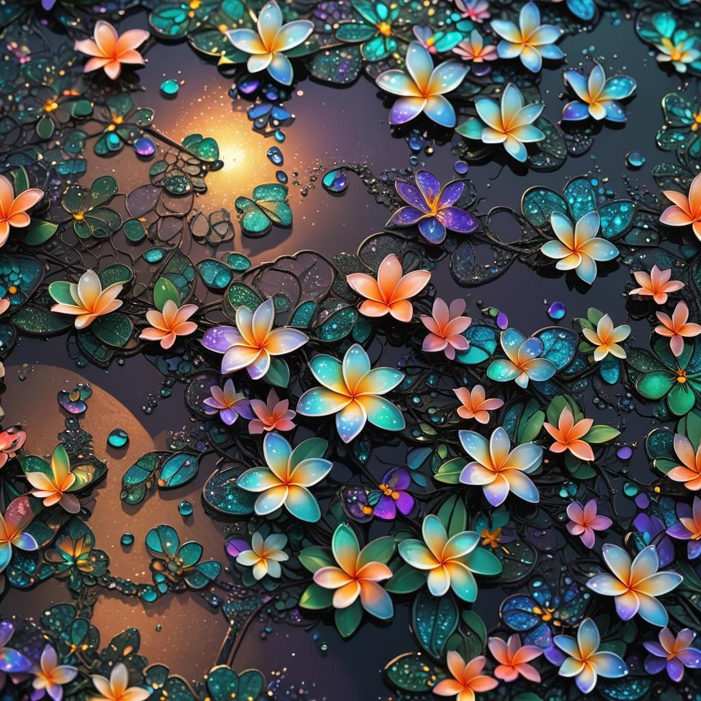 Iridescent Fractal Beach Sunset in Anime Style