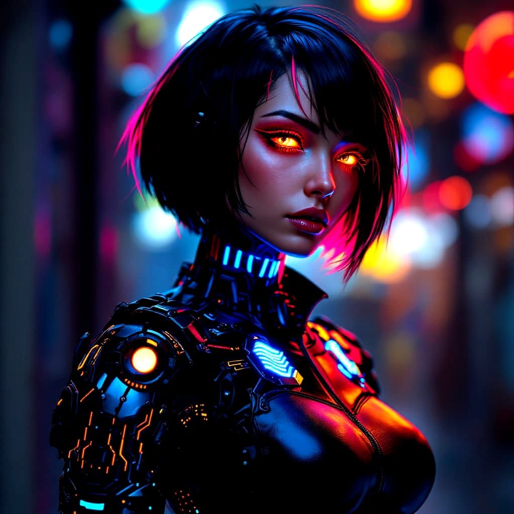 Cyberpunk Cyborg with Neon Pink Highlights