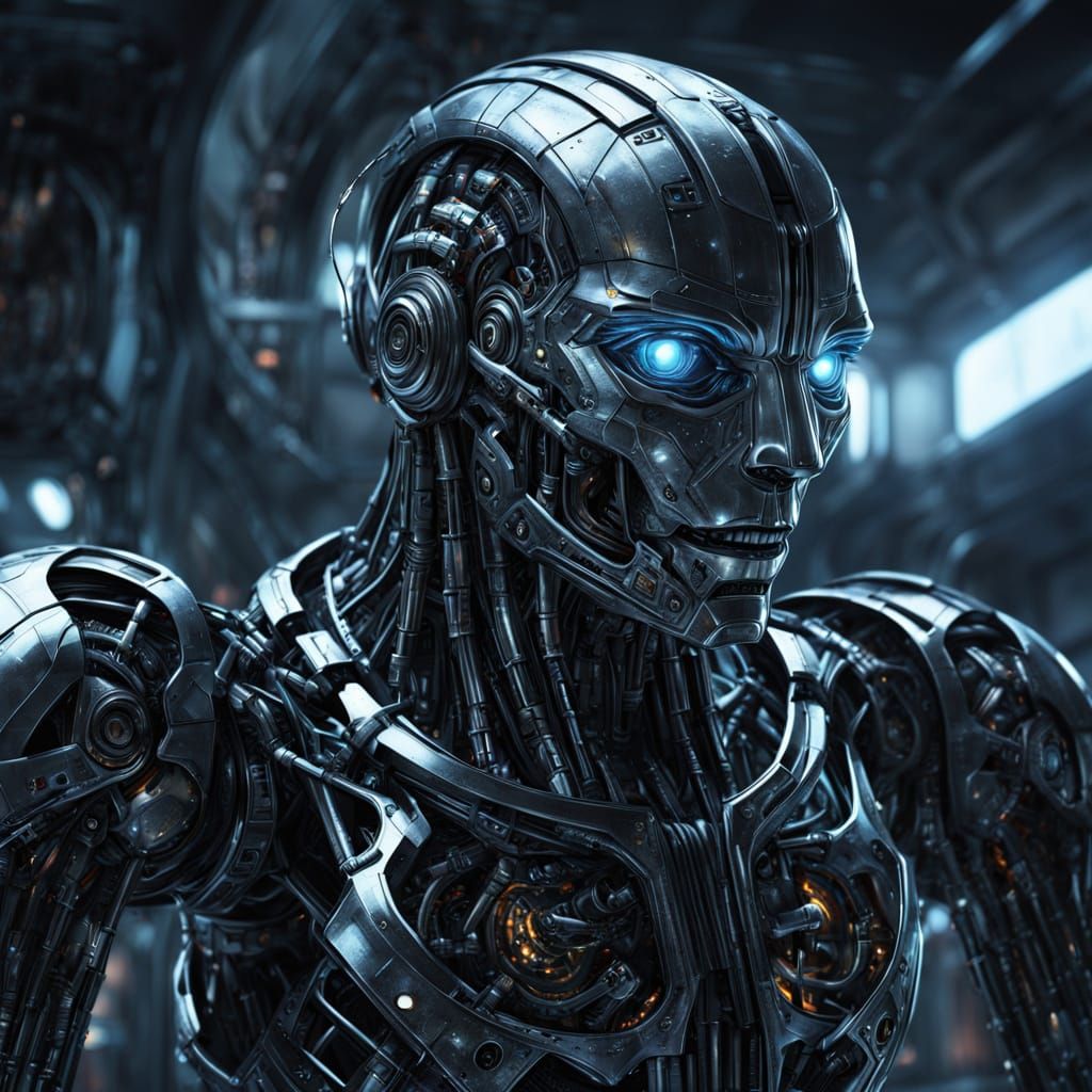 Robot Creator Observes Reflection in Digital Painting