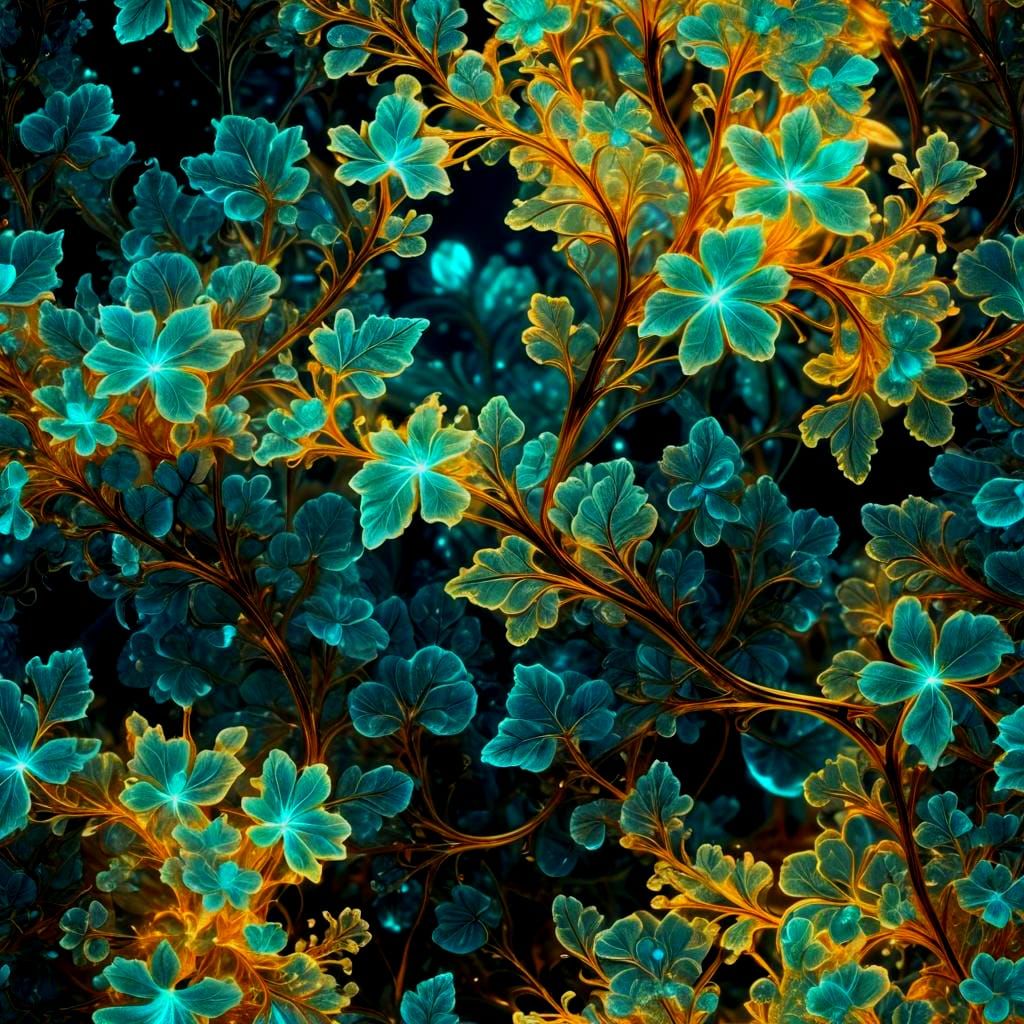 Bioluminescent Fractal Plants in Opalescent Detail