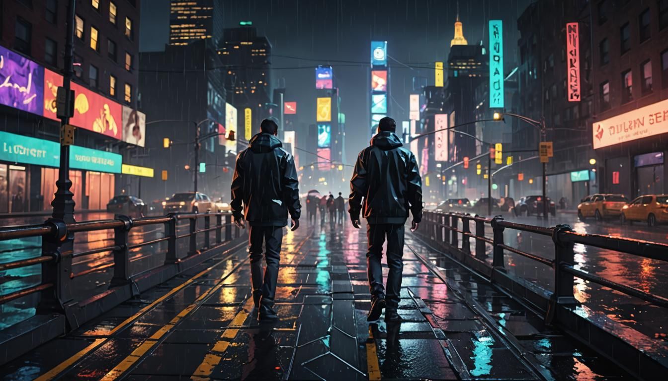 Low-Poly Cityscape in Rainy Storm, Neon Reflections